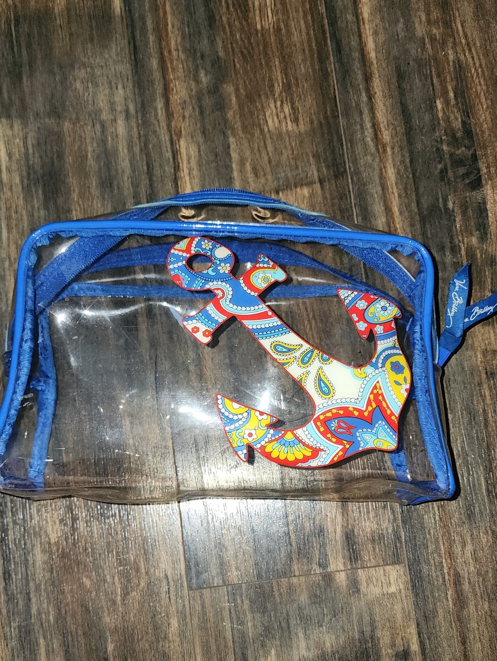Vintage Vera Bradley Clear Pouch with Blue Trim and Multicolor Paisley Anchor